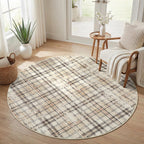 Modern Washable 8x10 Area Rug - Soft, Non-Slip, Stain Resistant, Farmhouse Tartan Plaid for Living Room, Bedroom, Nursery, Office - Beige