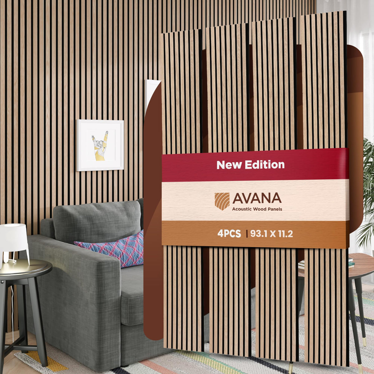 Avana Acoustic Wood Wall Panels – 93.2x11.25 Inch Panels – Fits 94x12 Layout – Rustic Walnut Acoustic Panels 4 PCs –Wall Panels For Interior Wall Decor For Homes, Offices – Durable Wood Panel For Wall