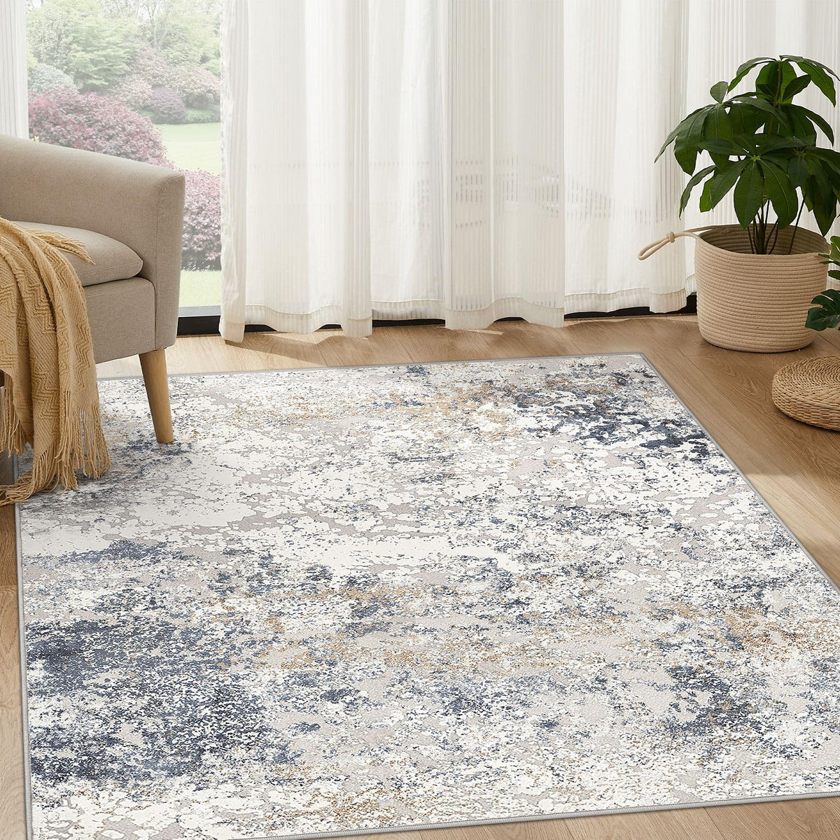 DMOYEST Area Rug Living Room Rugs 9x12 Washable Abstract Grey Carpet