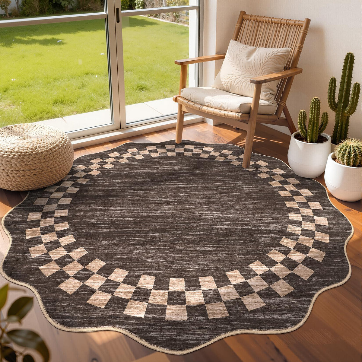 GarveeHome 5x7 Washable Area Rug Checkered Rug for Bedroom Living Room