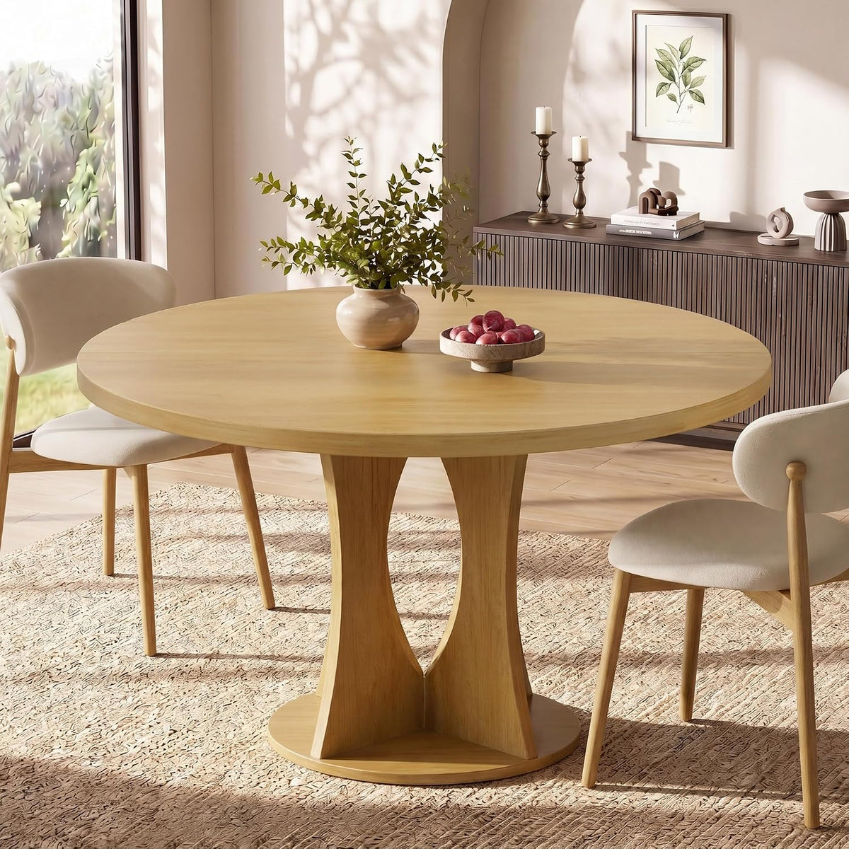 Einhomn 47.2-inch Round Dining Table, Kitchen Table for 4-6, Farmhouse Circle Dining Room Table, Space Saving Wood Kitchen & Dining Room Furniture, Oak