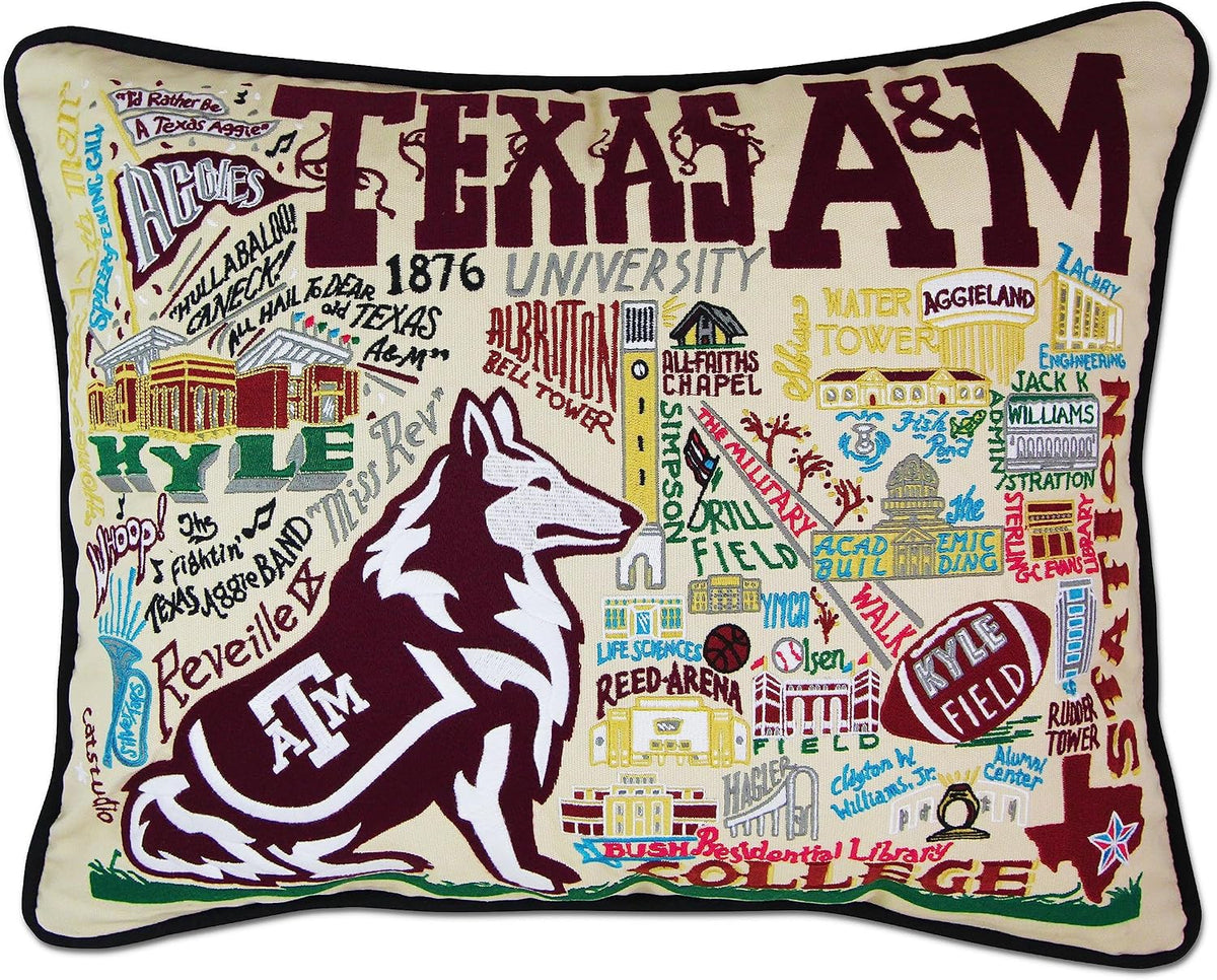 Catstudio Texas A&M Aggies Hand Embroidered Throw Pillow