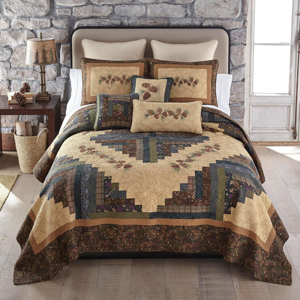 Donna Sharp Cotton Twin Quilt - Cabin Raising Pine Cone, 68" x 90"