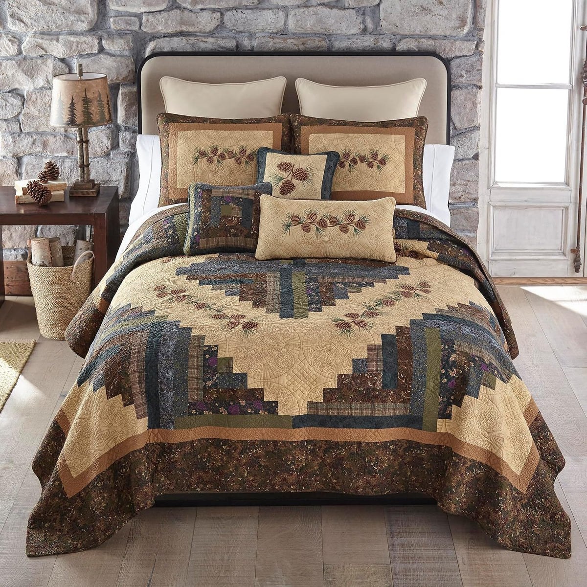 Donna Sharp Cotton Twin Quilt - Cabin Raising Pine Cone, 68" x 90"