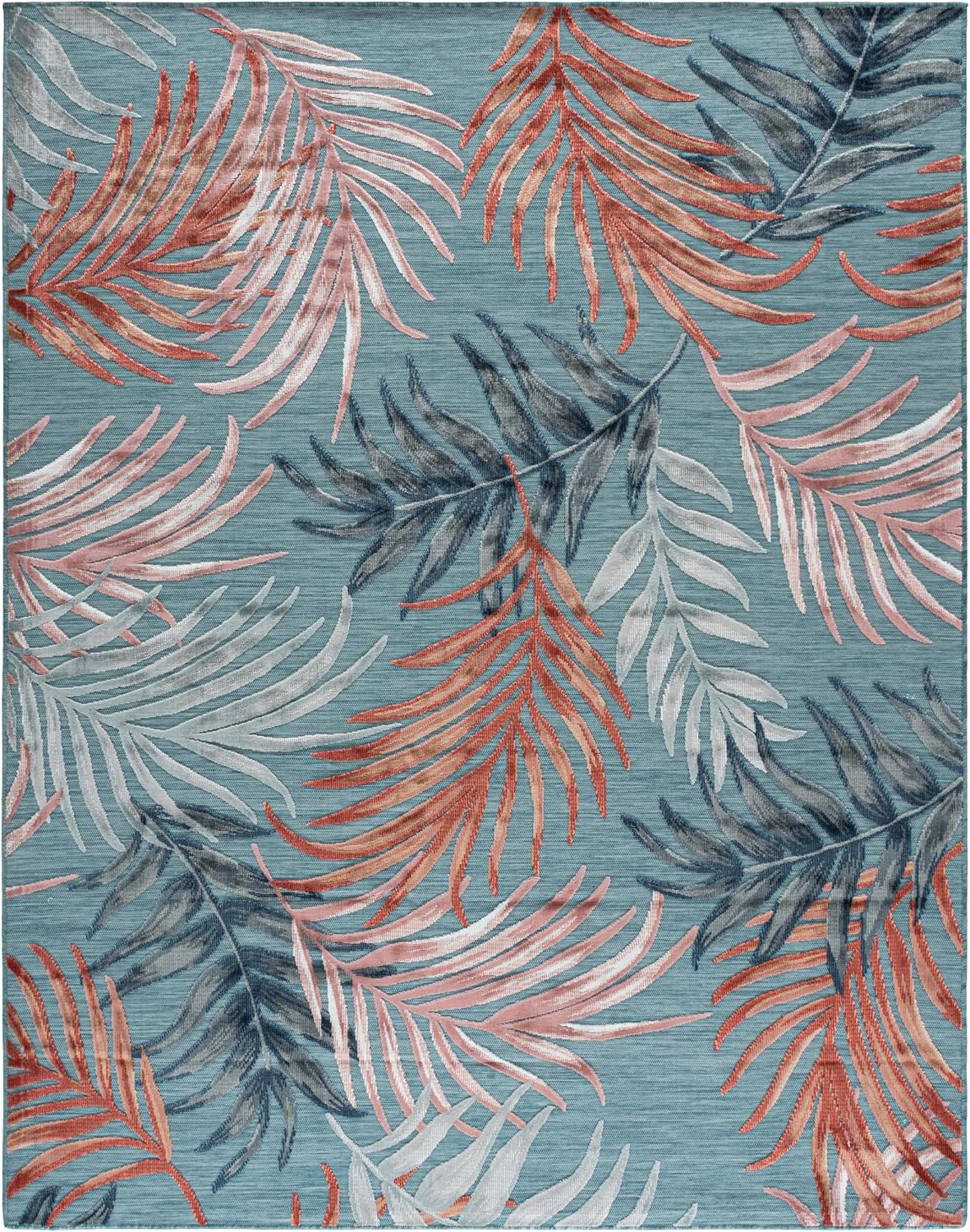 SAFAVIEH Washable Rug Outdoor Cabana Collection - 8' x 10', Blue & Rust, Non-Shedding & Easy to Clean, Ideal for Patio, Backyard, Mudroom (CBN458M)