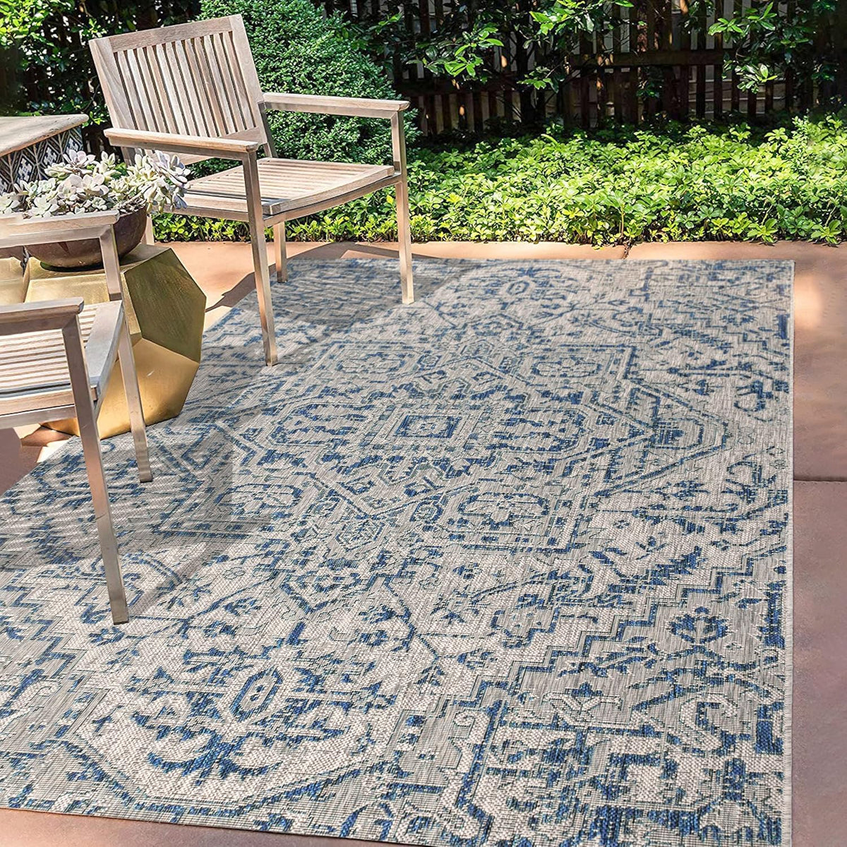 JONATHAN Y Boho Medallion Indoor Outdoor Area Rug 9X12 Navy/Gray, Estrella Textured Weave for Backyard, Patio, Porch, Easy-Cleaning, High Traffic, Pet-Friendly, Non-Shedding (SMB105B-9)