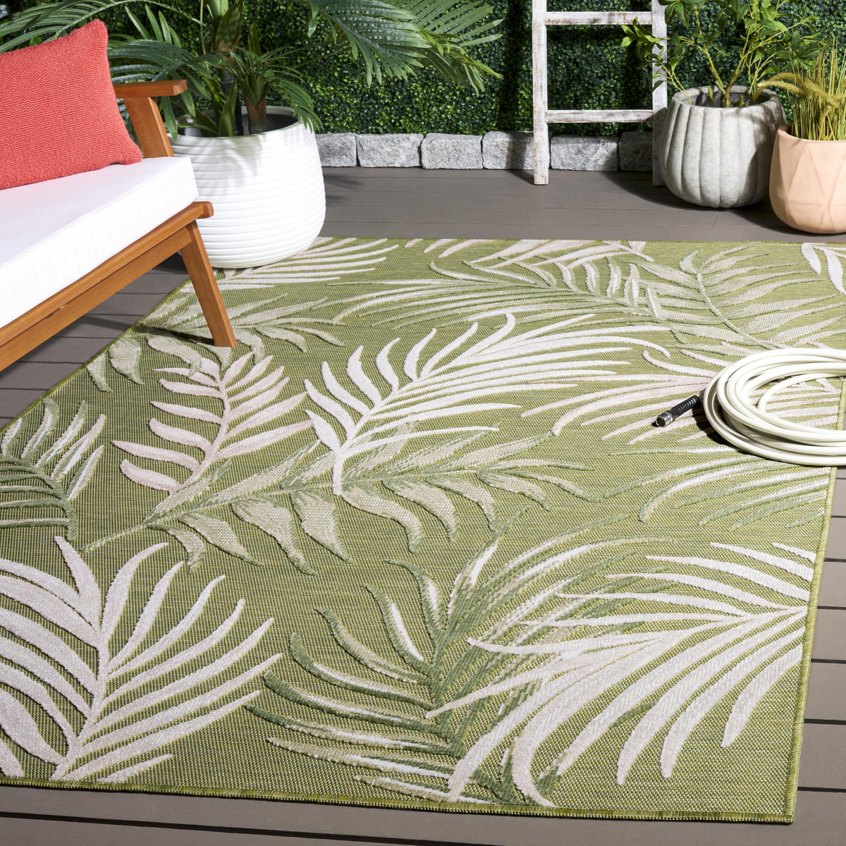 SAFAVIEH Washable Rug Outdoor Cabana Collection - 6'5" x 9'6", Grey & Rust, Non-Shedding & Easy to Clean, Ideal for Patio, Backyard, Mudroom (CBN458F)