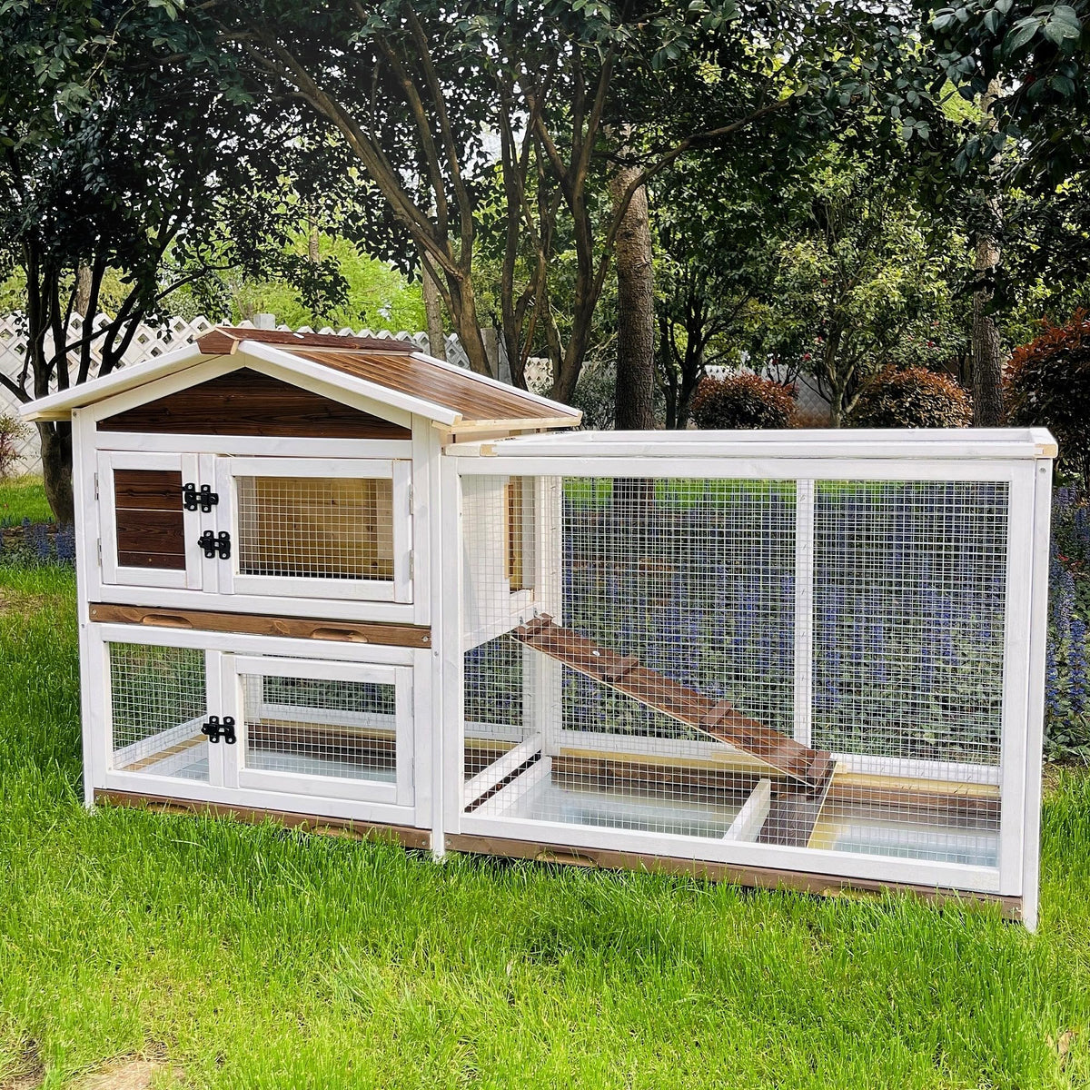 Portable Chicken Run Rabbit Hutch Folding Chicken Cage for Indoor/Outdoor,Top & Side Opening Doors Small Animal Pet Playpen No Assembly Required Poultry Pen 45"x 42"x 20" (Brown)