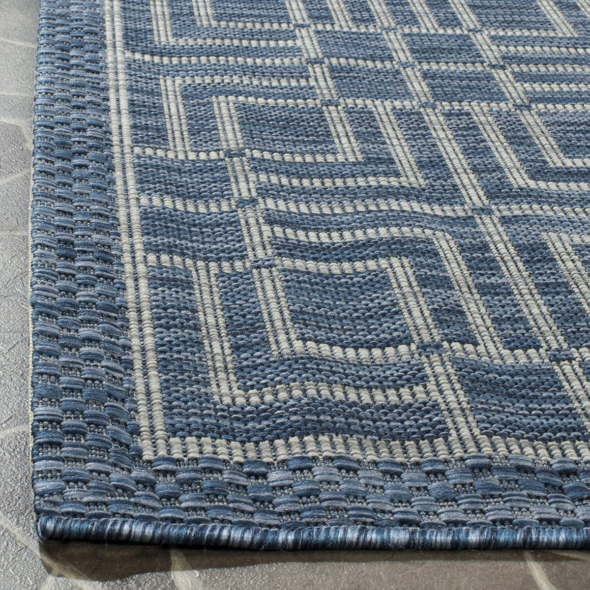 SAFAVIEH Washable Rug Outdoor Courtyard Collection - 8' x 11', Navy & Grey, Non-Shedding & Easy Cleaning, Ideal for Patio, Backyard, Mudroom (CY8467-36821)