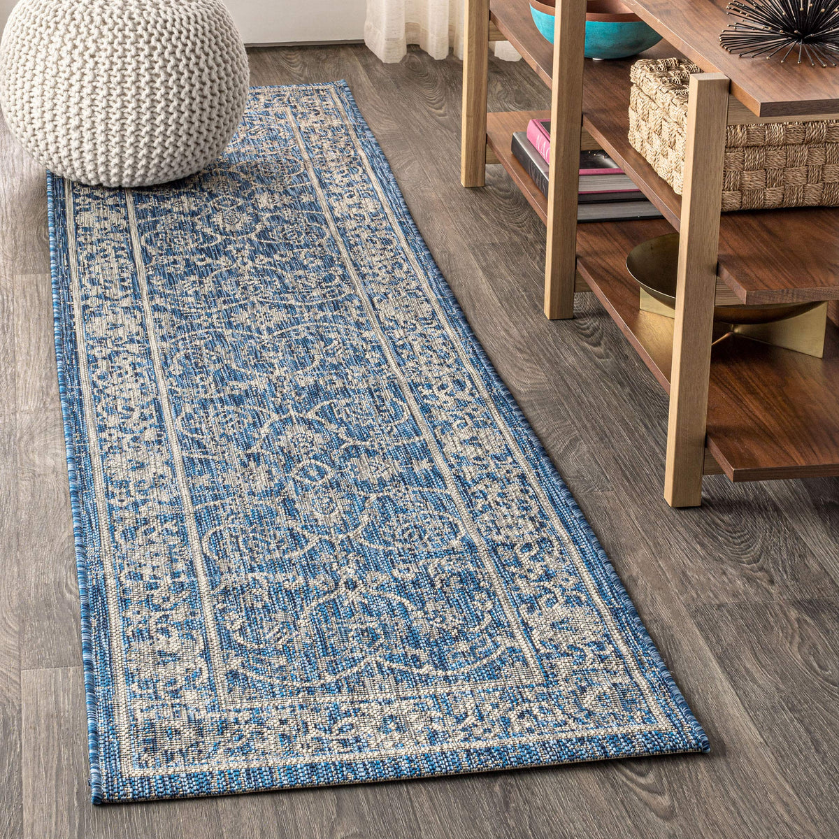 Eyely Vine and Border Octagon Area Rug 8 Ft Navy/Gray, Indoor Outdoor Rug