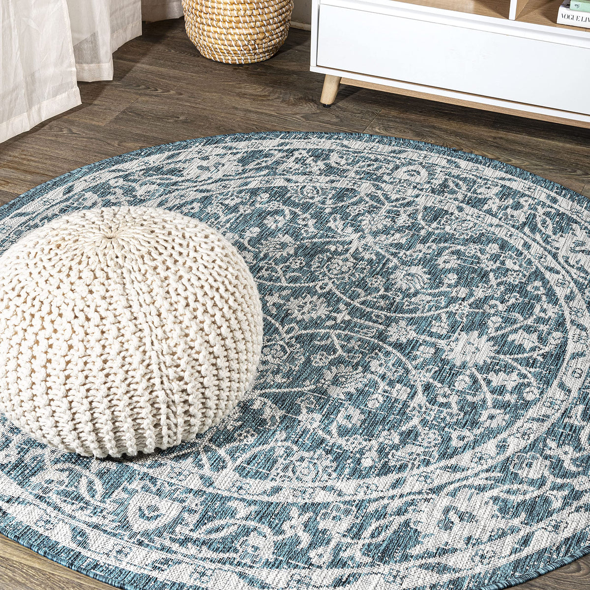 Eyely Vine and Border Octagon Area Rug 8 Ft Black/Gray, Indoor Outdoor Rug