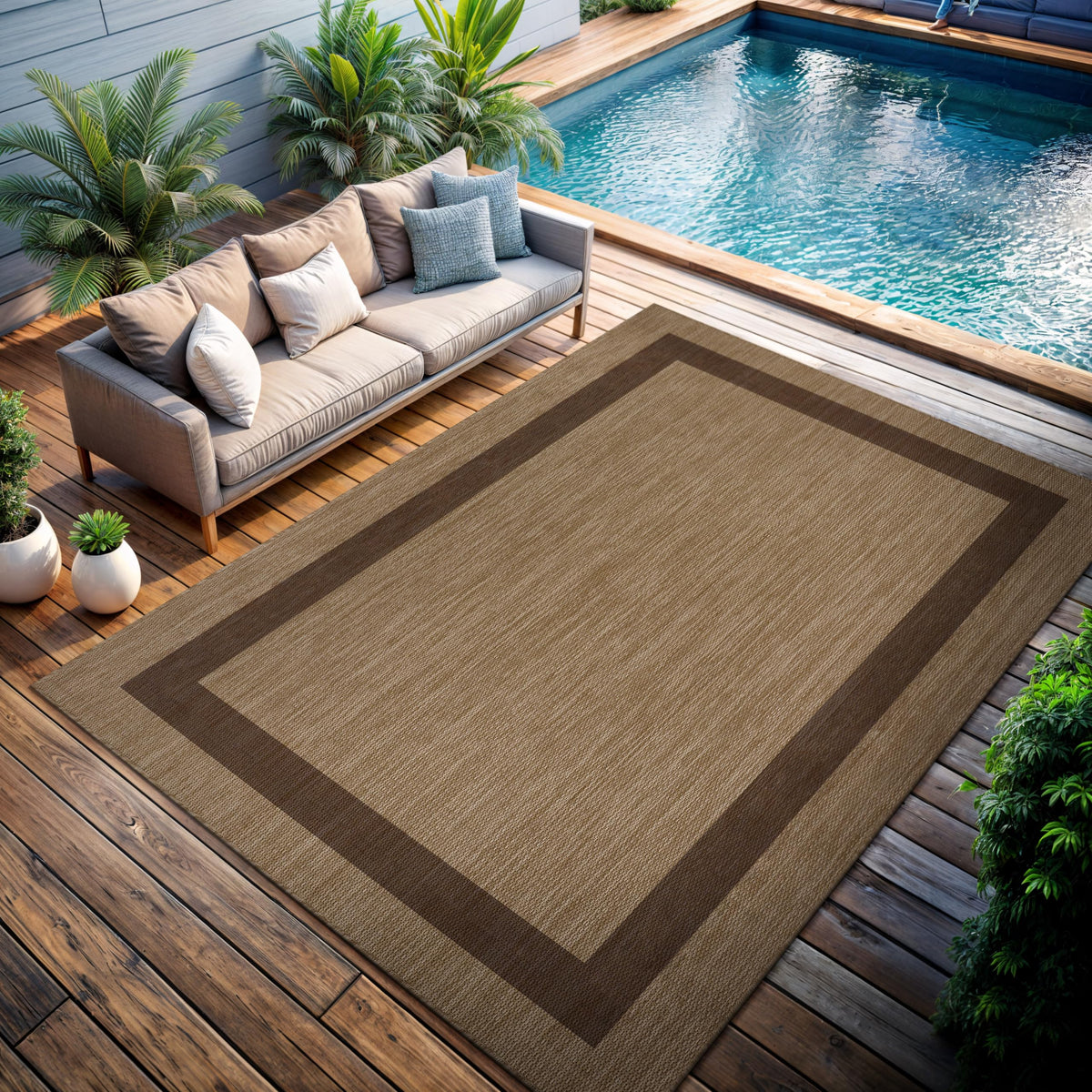 CAMILSON Outdoor Rug 6x9, Modern Outside Rugs for Patios Porches Waterproof Durable Washable Non-Shedding, Easy-to-Clean Indoor Outdoor Area Carpet (6 x 9, Bordered - Blue/White)