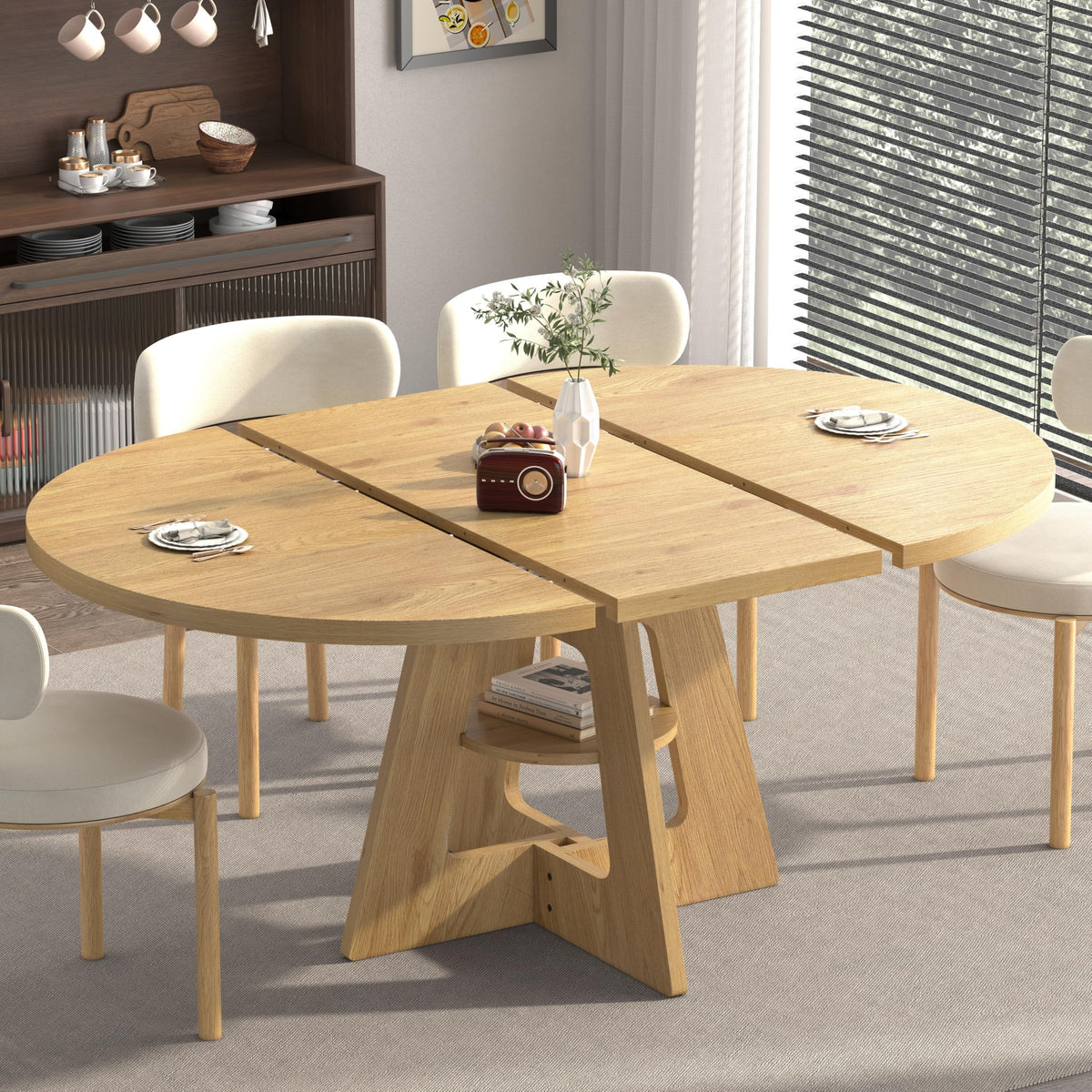 47.2"-63" Extendable Round Dining Table for 4-8, Kitchen Table