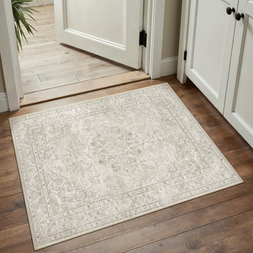 PureCozy Blue 6x6 Round Area Rug Vintage Washable Carpet Non Slip