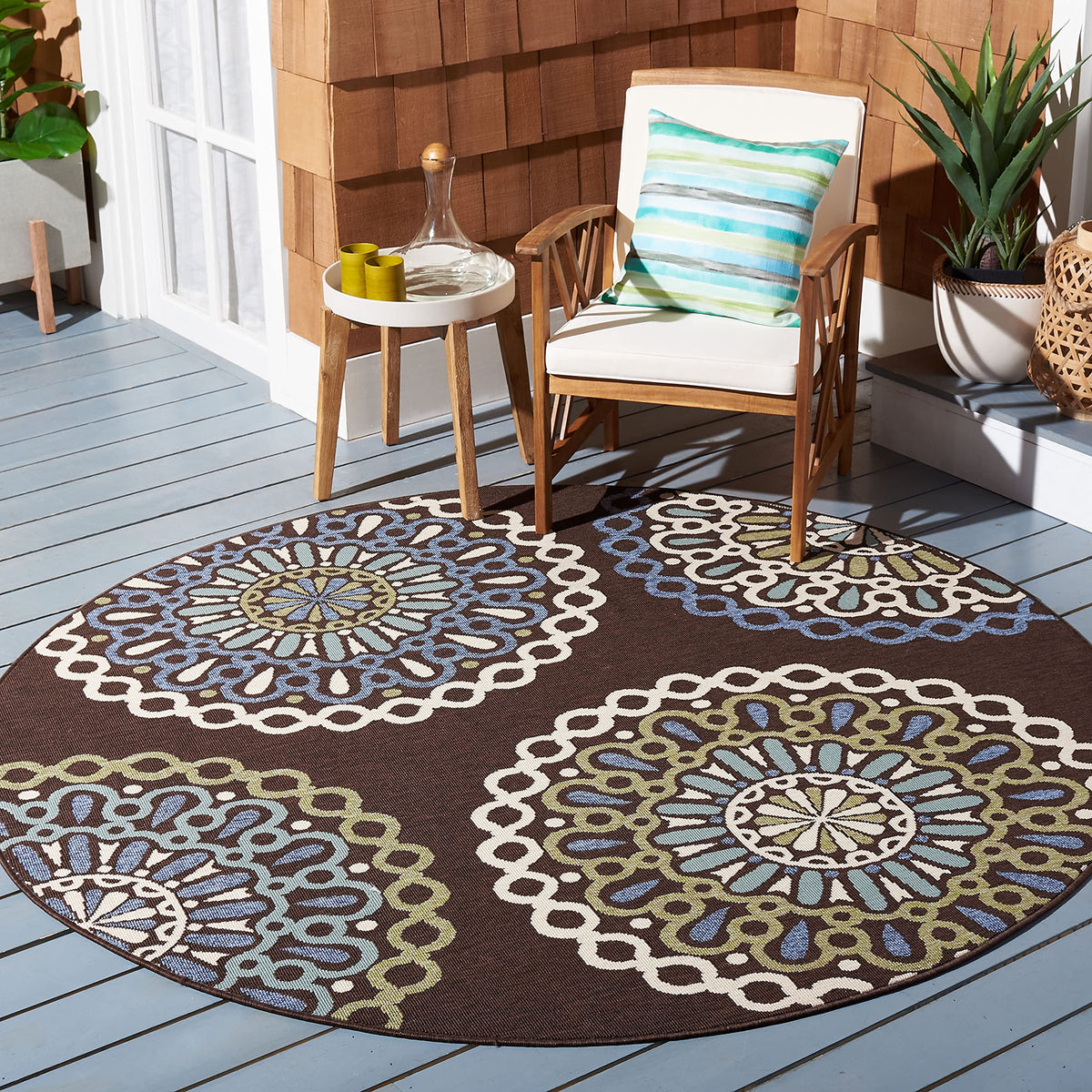 SAFAVIEH Washable Rug Outdoor Veranda Collection - 5'3" x 7'7", Chocolate & Terracotta, Non-Shedding & Easy to Clean, Ideal for Patio, Backyard, Mudroom (VER092-0725)