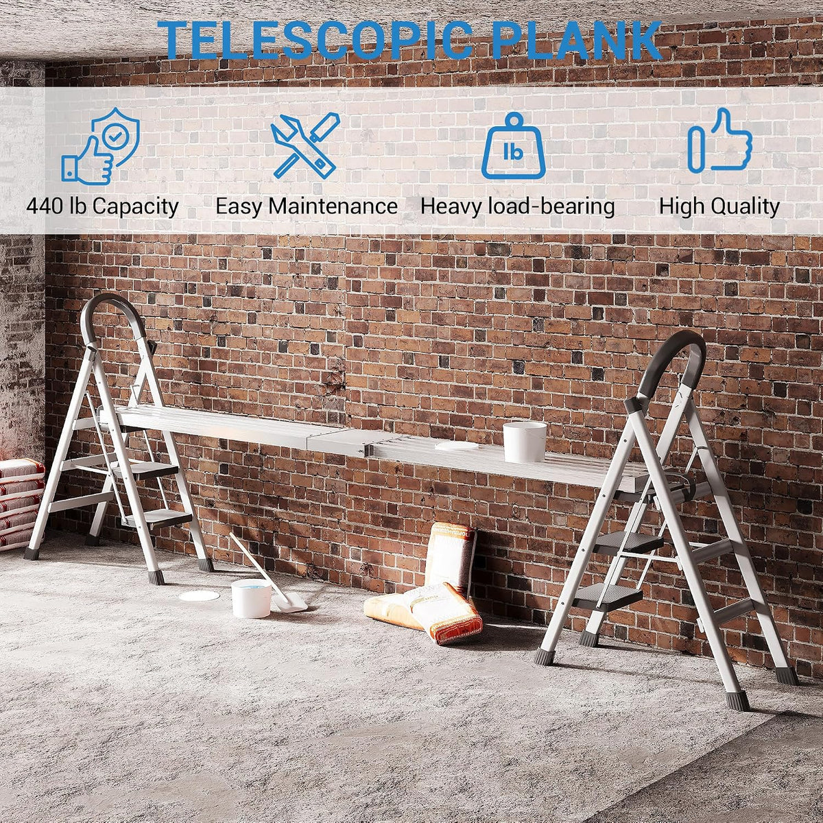 6-9 Ft Aluminum Work Plank, 440lbs Telescoping Plank, Skid-Proof Platform Aluminum Extension Boards, Aluminum Scaffolding Plank Scaffold Ladder Accessory