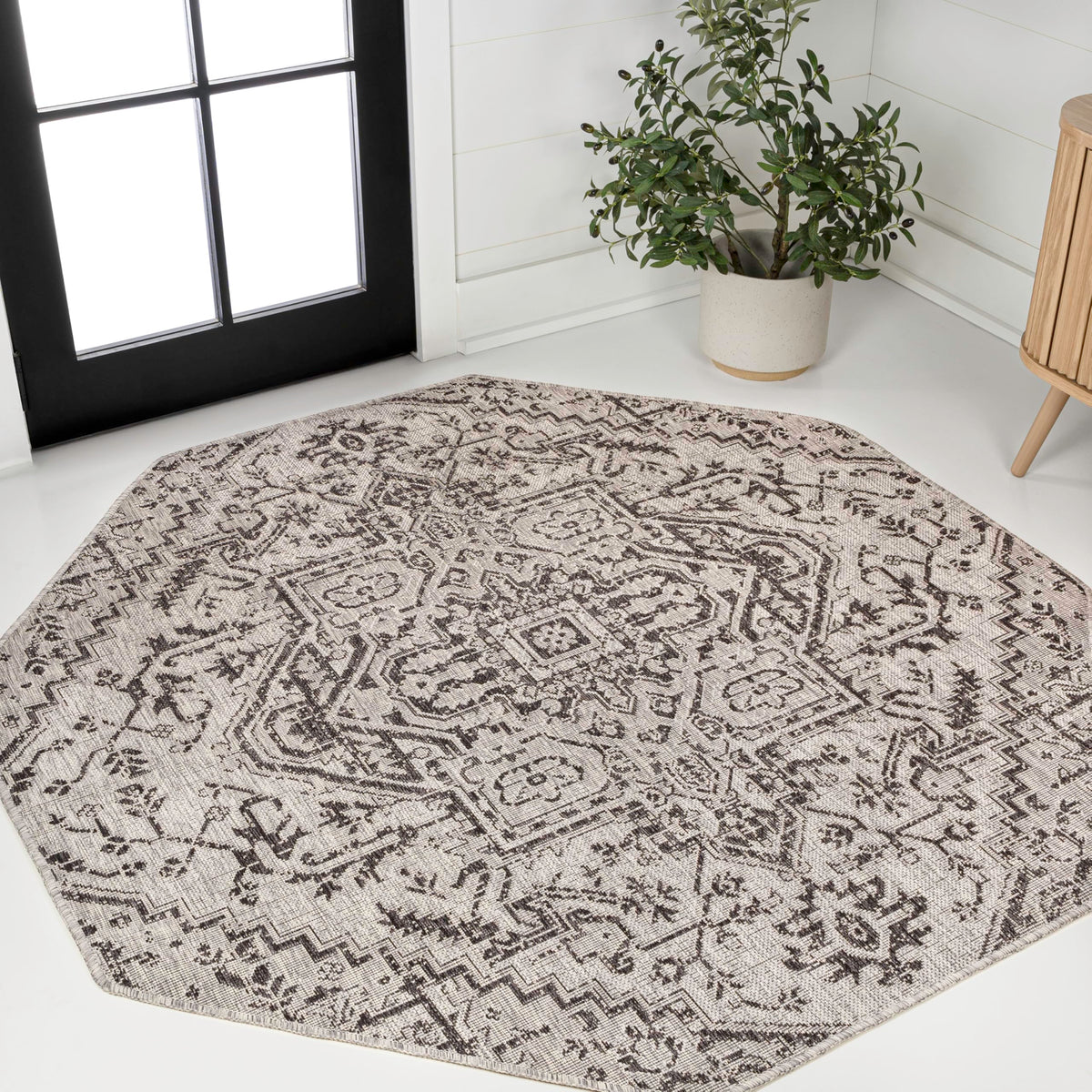 JONATHAN Y Boho Medallion Indoor Outdoor Area Rug 9X12 Navy/Gray, Estrella Textured Weave for Backyard, Patio, Porch, Easy-Cleaning, High Traffic, Pet-Friendly, Non-Shedding (SMB105B-9)