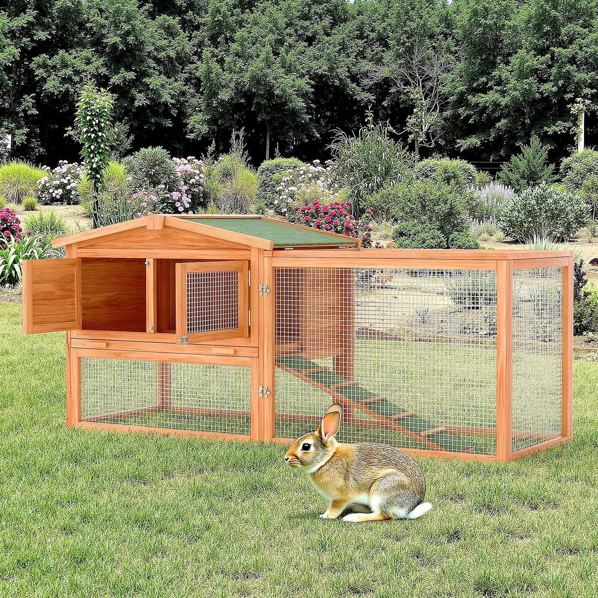 Portable Chicken Run Rabbit Hutch Folding Chicken Cage for Indoor/Outdoor,Top & Side Opening Doors Small Animal Pet Playpen No Assembly Required Poultry Pen 45"x 42"x 20" (Brown)