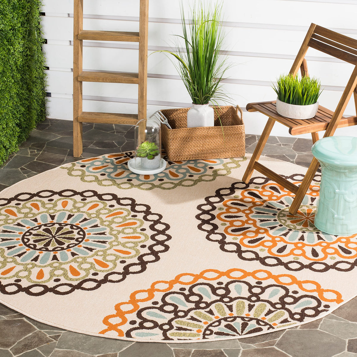 SAFAVIEH Washable Rug Outdoor Veranda Collection - 5'3" x 7'7", Chocolate & Terracotta, Non-Shedding & Easy to Clean, Ideal for Patio, Backyard, Mudroom (VER092-0725)