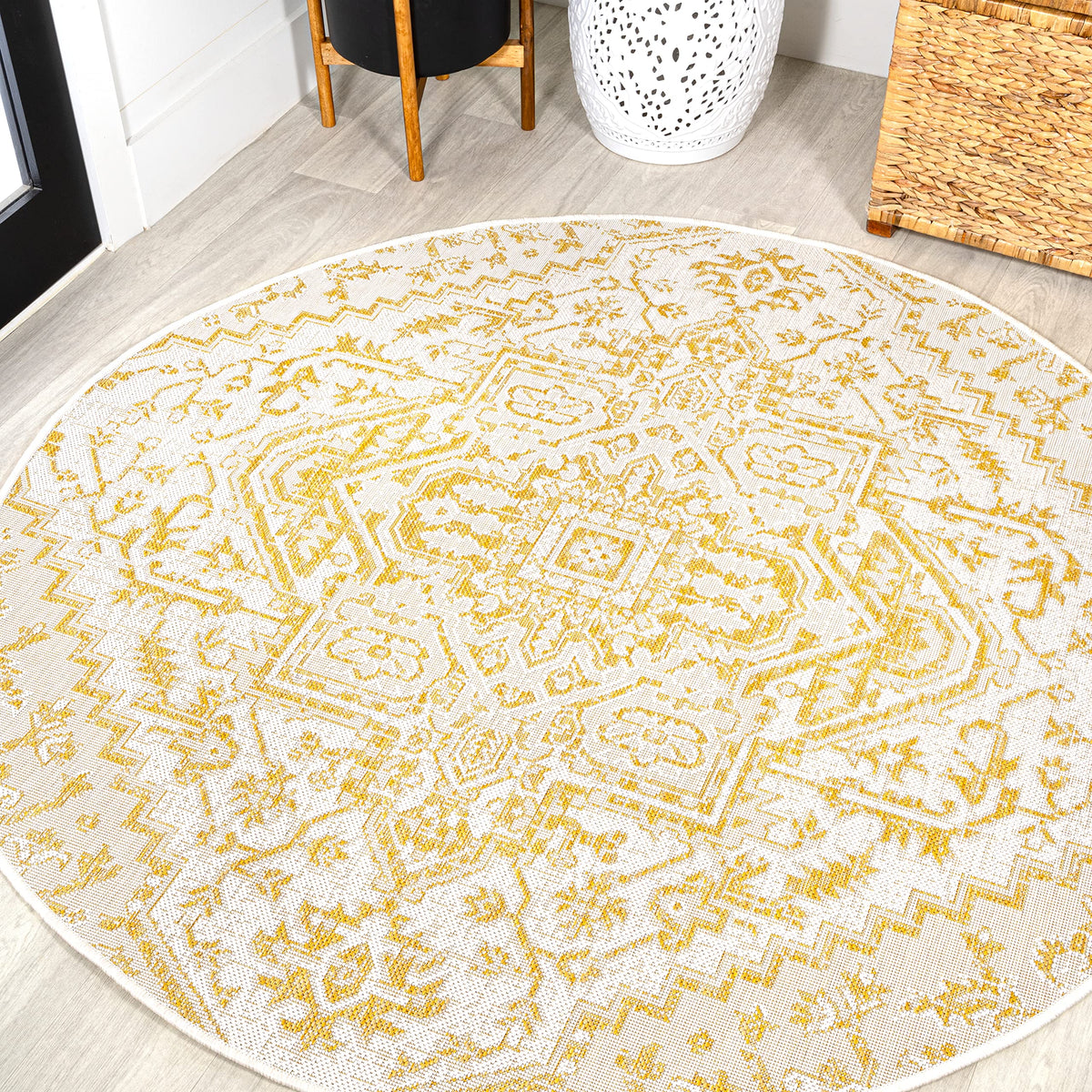 JONATHAN Y Boho Medallion Indoor Outdoor Area Rug 9X12 Navy/Gray, Estrella Textured Weave for Backyard, Patio, Porch, Easy-Cleaning, High Traffic, Pet-Friendly, Non-Shedding (SMB105B-9)