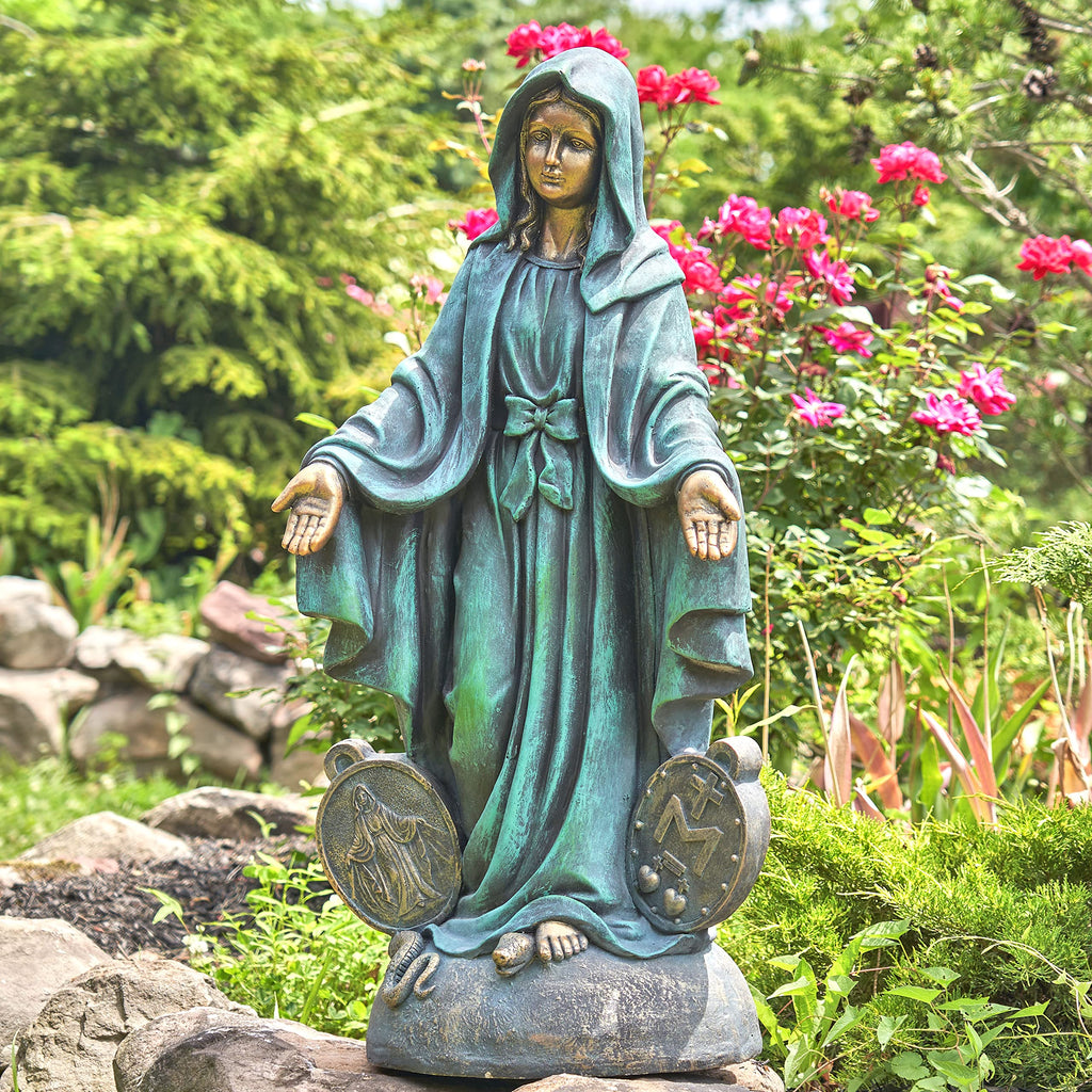 Zaer Ltd. 36" Tall Outdoor/Indoor Magnesia Based Cement Blessing Mother Mary Statue (Aged Bronze)