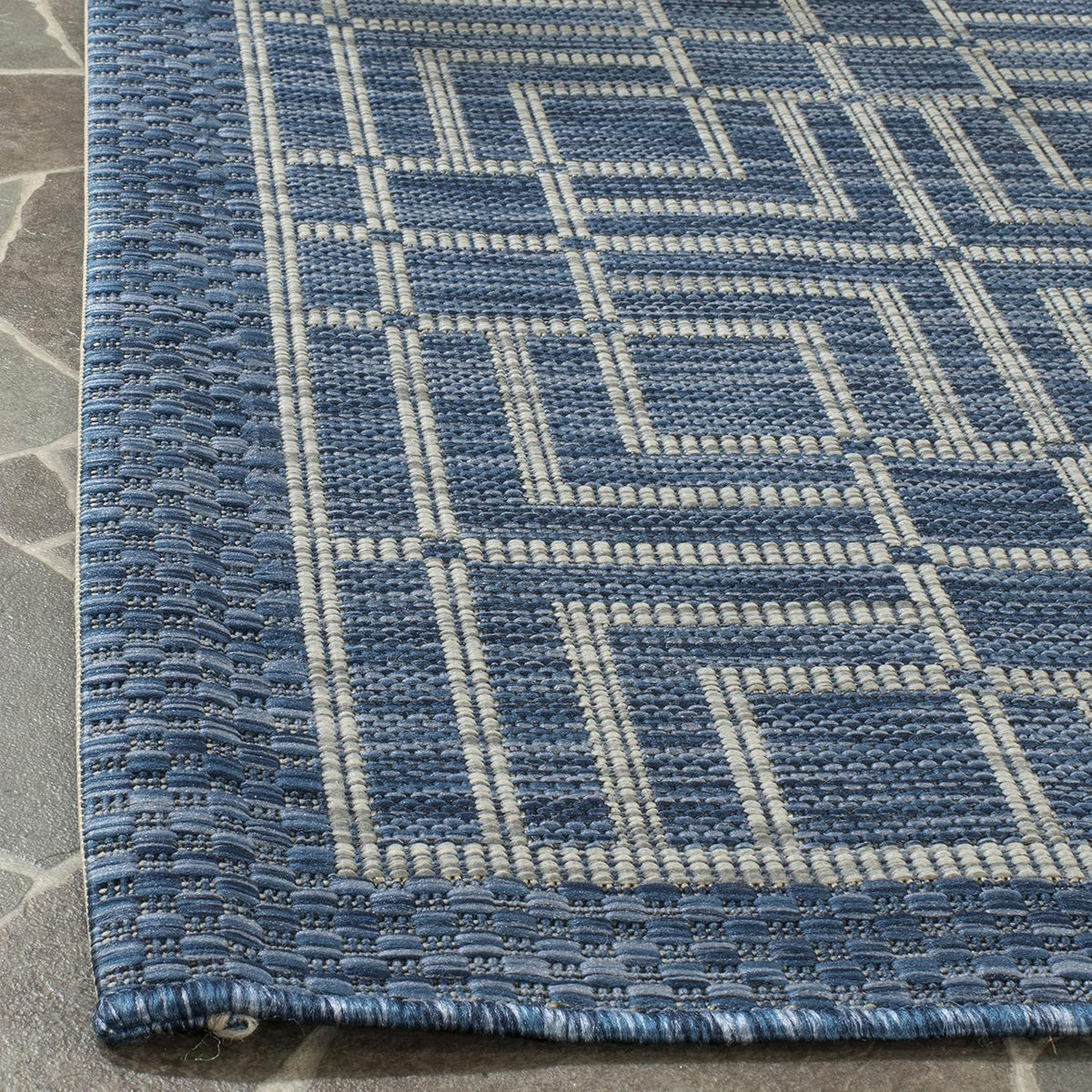 SAFAVIEH Washable Rug Outdoor Courtyard Collection - 8' x 11', Navy & Grey, Non-Shedding & Easy Cleaning, Ideal for Patio, Backyard, Mudroom (CY8467-36821)