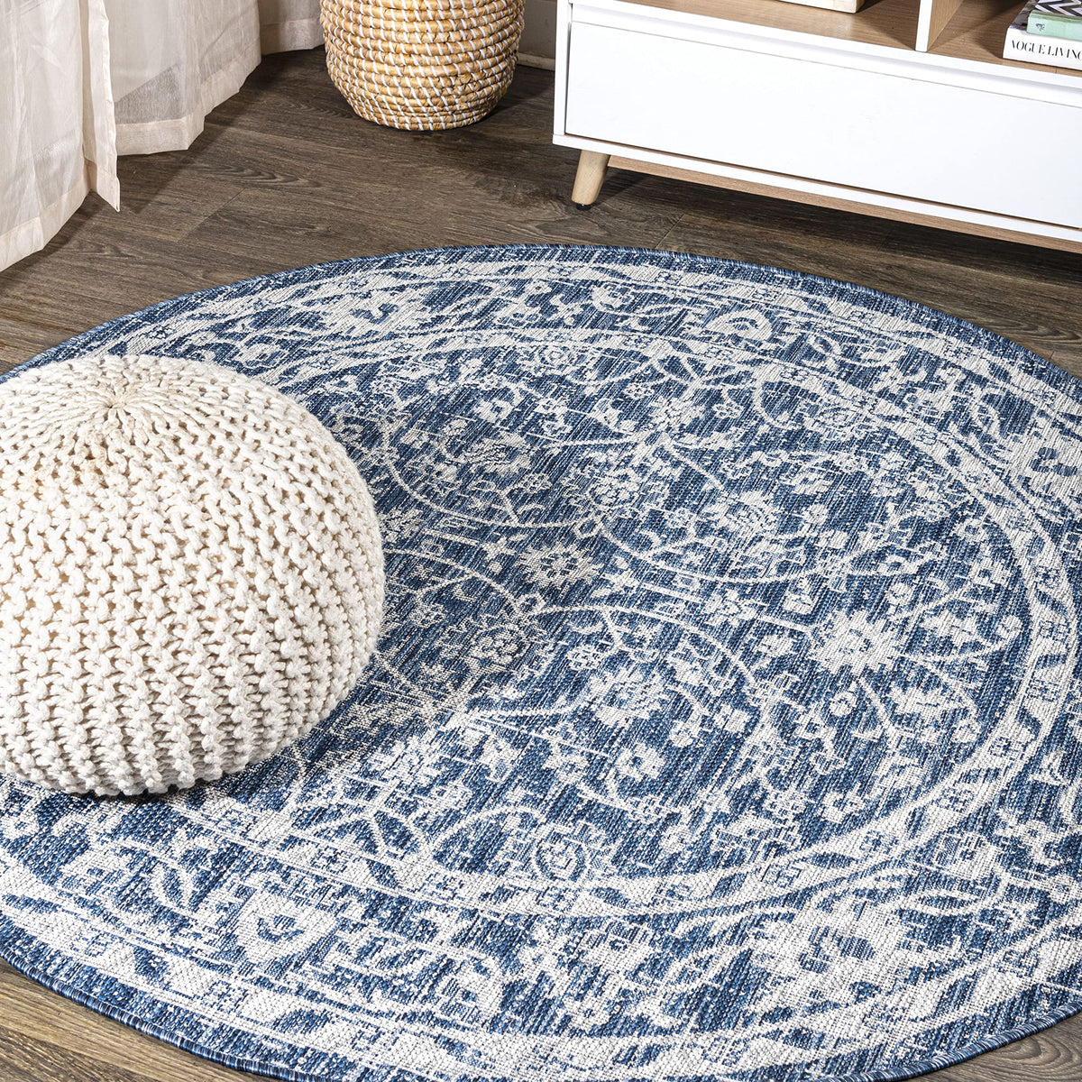 Eyely Vine and Border Octagon Area Rug 8 Ft Black/Gray, Indoor Outdoor Rug