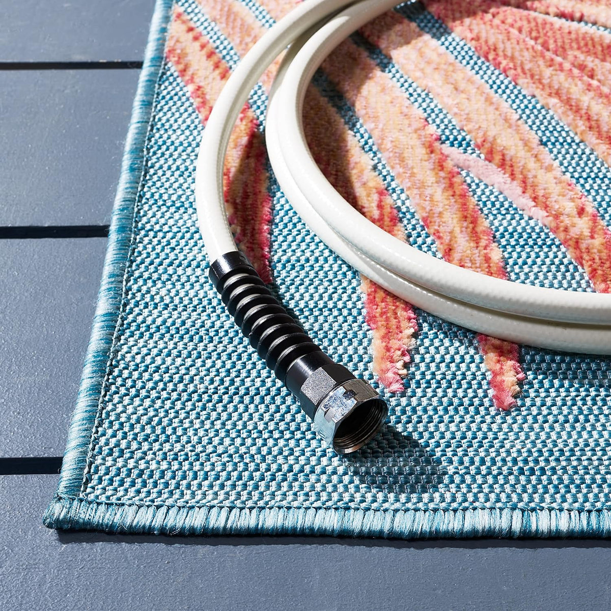 SAFAVIEH Washable Rug Outdoor Cabana Collection - 8' x 10', Blue & Rust, Non-Shedding & Easy to Clean, Ideal for Patio, Backyard, Mudroom (CBN458M)