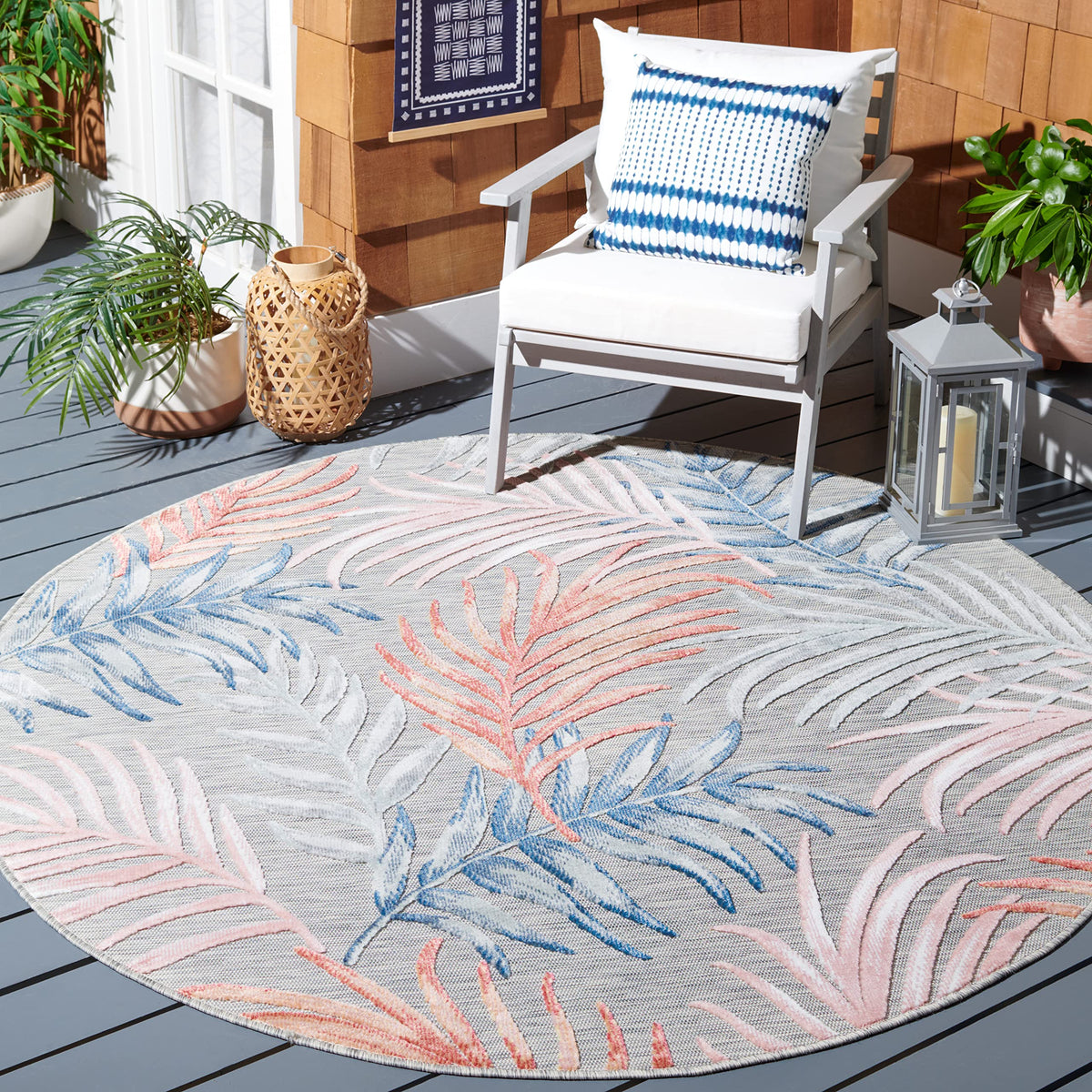 SAFAVIEH Washable Rug Outdoor Cabana Collection - 8' x 10', Blue & Rust, Non-Shedding & Easy to Clean, Ideal for Patio, Backyard, Mudroom (CBN458M)