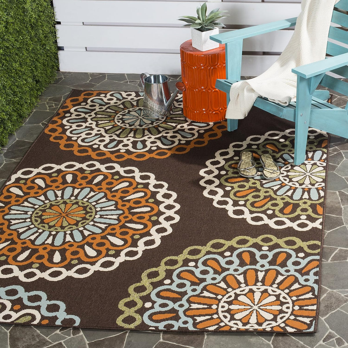 SAFAVIEH Washable Rug Outdoor Veranda Collection - 5'3" x 7'7", Chocolate & Terracotta, Non-Shedding & Easy to Clean, Ideal for Patio, Backyard, Mudroom (VER092-0725)