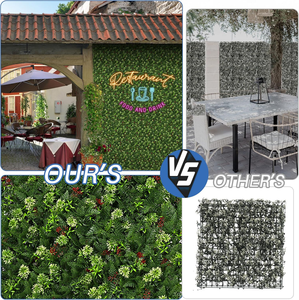 ECOOPTS 20"x20" Faux Ivy Privacy Fence Screen Artificial Boxwood Panels Topiary Hedge Plants for Indoor Outdoor Decoration, #16 Mixed Leaves, 15 Packs