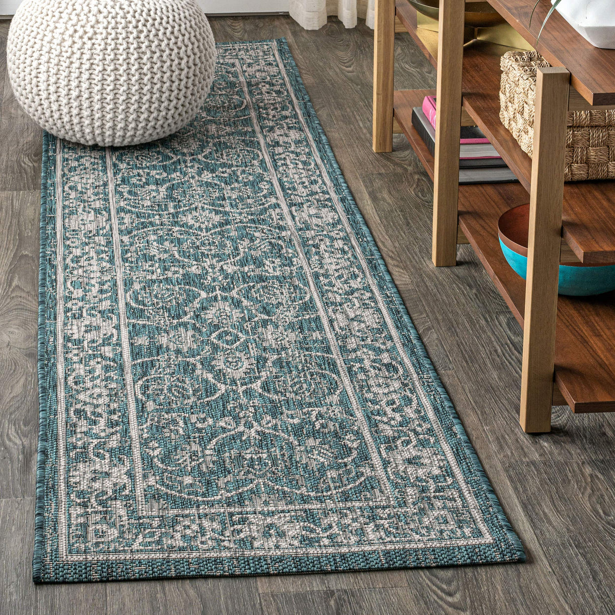 Eyely Vine and Border Octagon Area Rug 5 Ft Black/Gray, Indoor Outdoor Rug