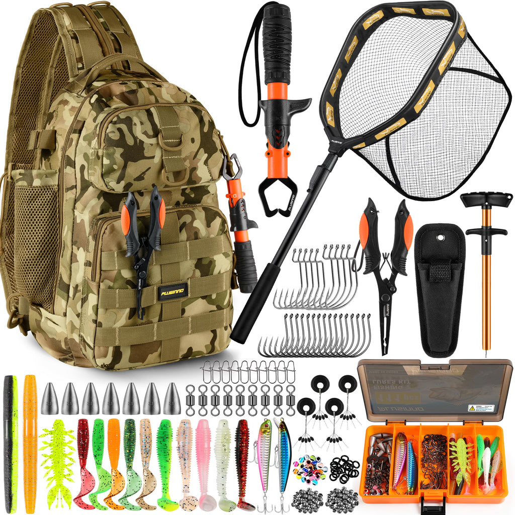 PLUSINNO Fishing Gear-Fishing Rod & Fishing Backpack, Fish Net,Tackle Box