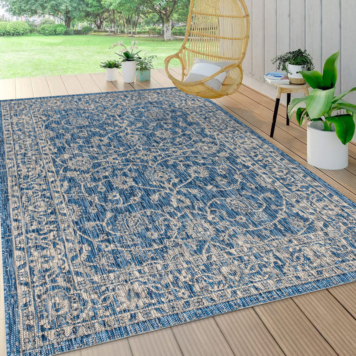 Eyely Vine and Border Octagon Area Rug 5 Ft Black/Gray, Indoor Outdoor Rug