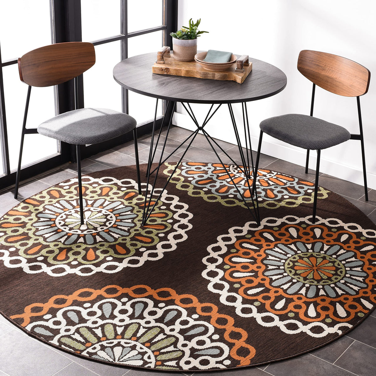SAFAVIEH Washable Rug Outdoor Veranda Collection - 8' x 11', Cream & Blue, Non-Shedding & Easy to Clean, Ideal for Patio, Backyard, Mudroom (VER092-0615)