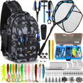 PLUSINNO Fishing Gear-Fishing Rod & Fishing Backpack, Fish Net,Tackle Box