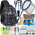 PLUSINNO Fishing Gear-Fishing Rod & Fishing Backpack, Fish Net,Tackle Box