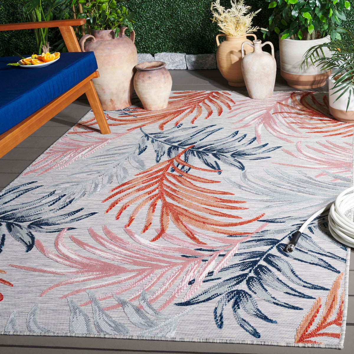 SAFAVIEH Washable Rug Outdoor Cabana Collection - 8' x 10', Brown & Blue, Non-Shedding & Easy to Clean, Ideal for Patio, Backyard, Mudroom (CBN458T)