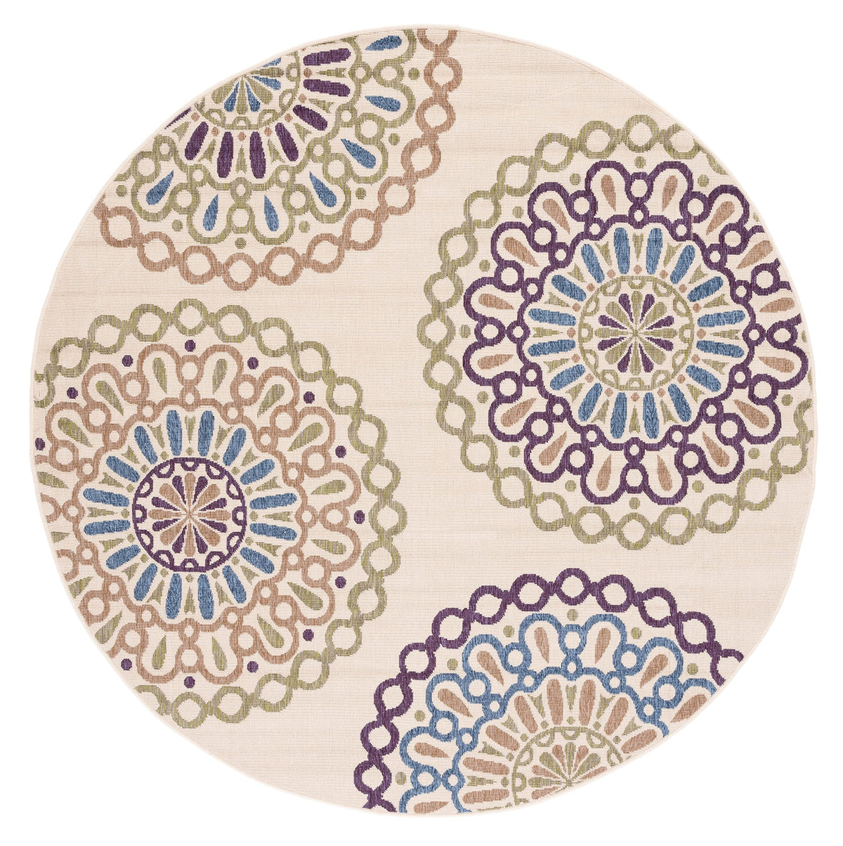 SAFAVIEH Washable Rug Outdoor Veranda Collection - 6'7" Round Cream & Terracotta, Non-Shedding & Easy to Clean, Ideal for Patio, Backyard, Mudroom (VER092-0715)