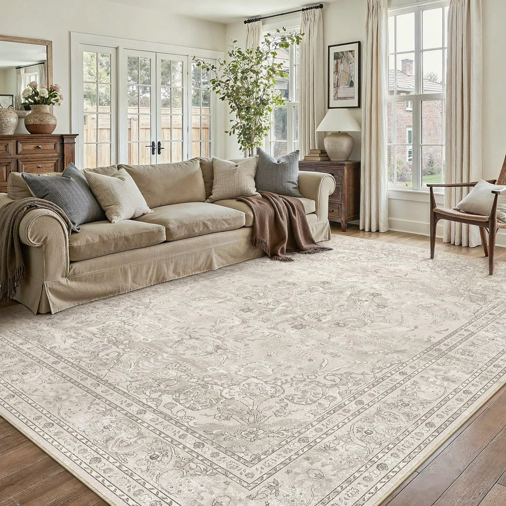 PureCozy Blue 6x6 Round Area Rug Vintage Washable Carpet Non Slip