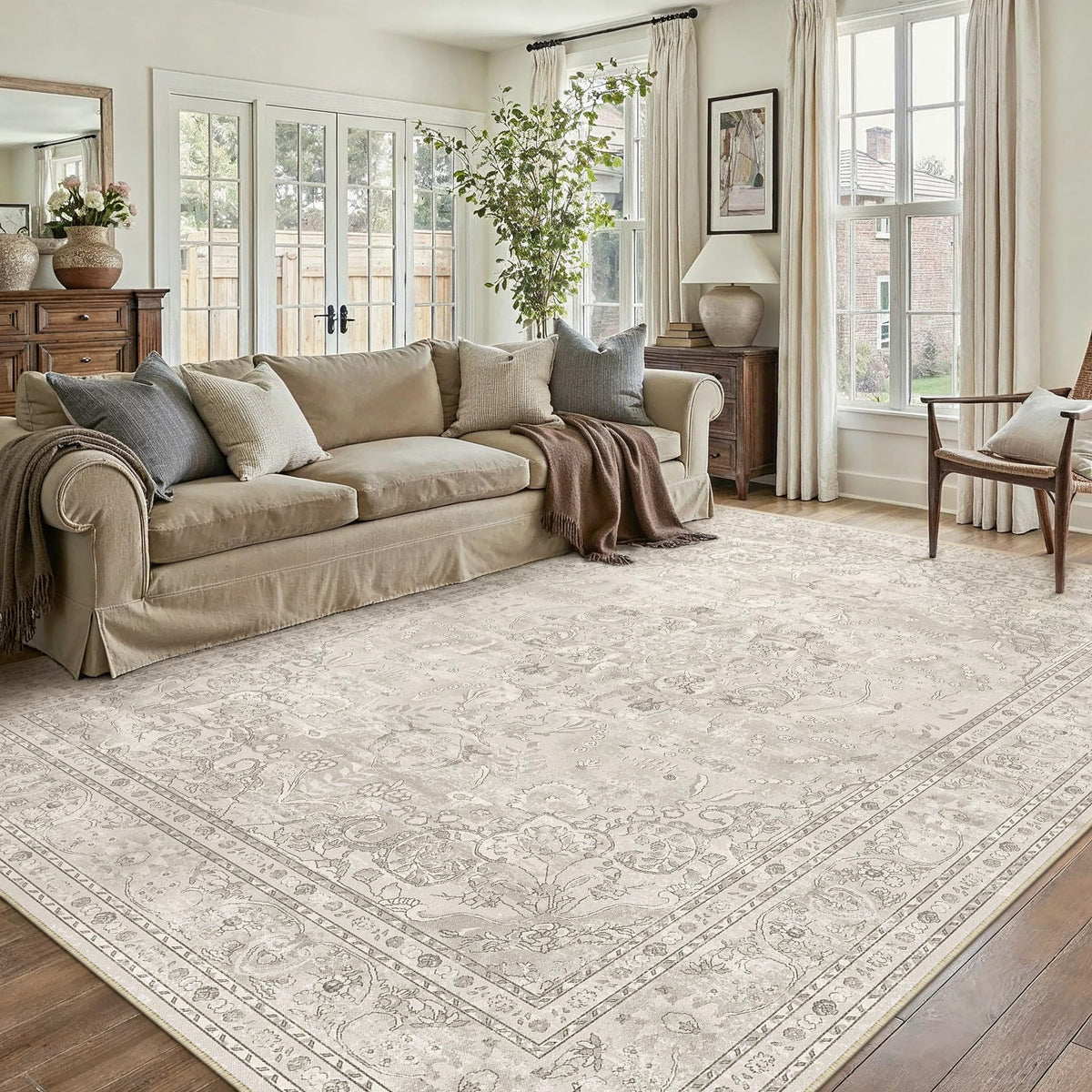 PureCozy Blue 6x6 Round Area Rug Vintage Washable Carpet Non Slip