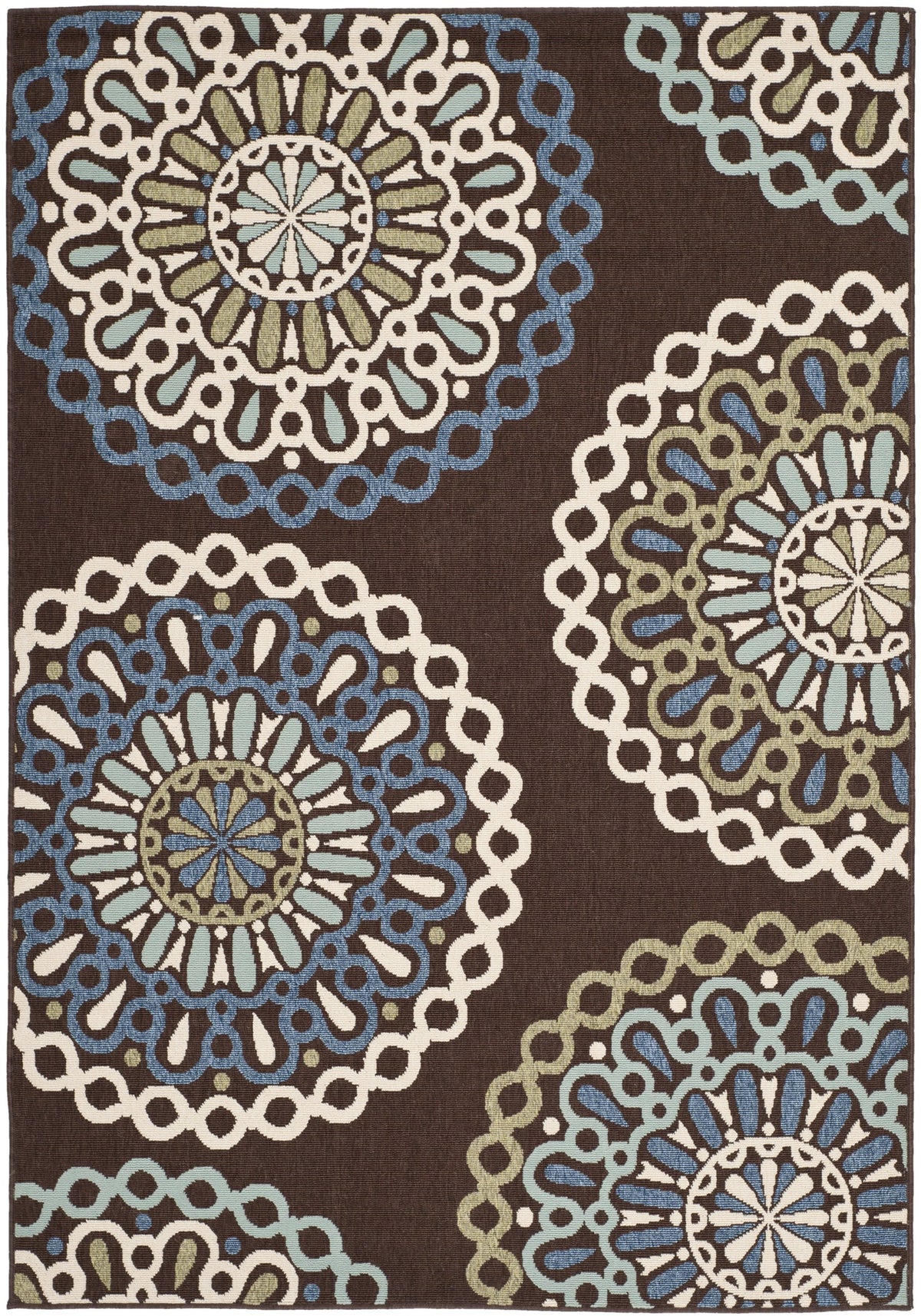 SAFAVIEH Washable Rug Outdoor Veranda Collection - 5'3" x 7'7", Chocolate & Terracotta, Non-Shedding & Easy to Clean, Ideal for Patio, Backyard, Mudroom (VER092-0725)