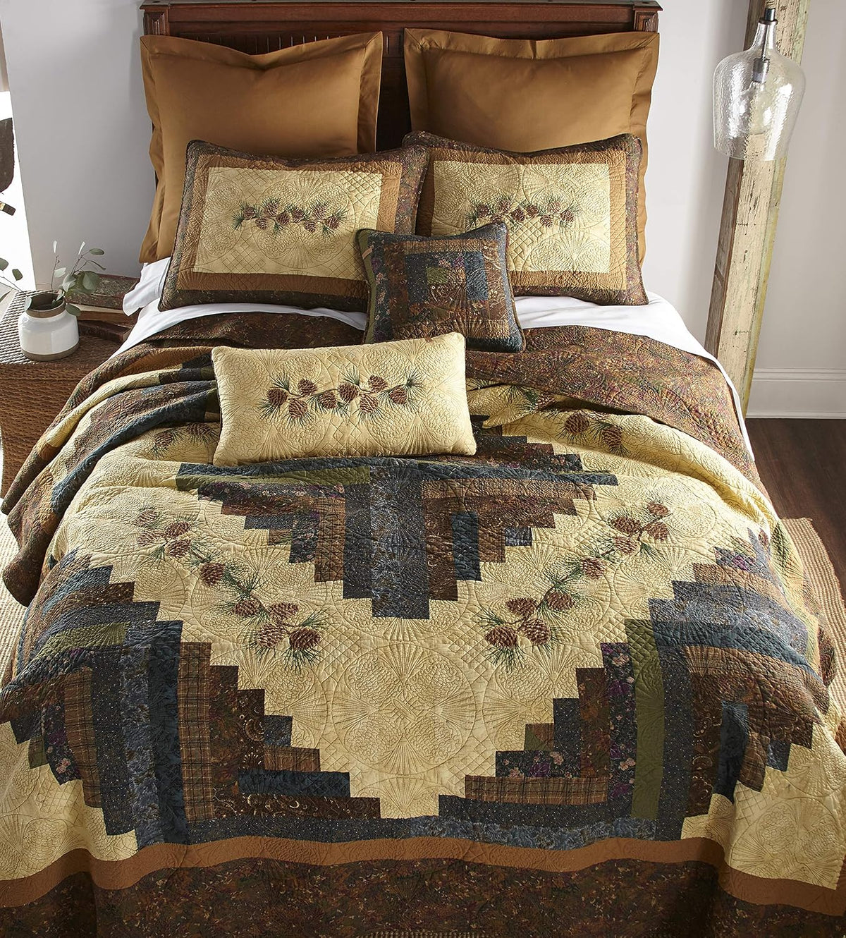 Donna Sharp Cotton Twin Quilt - Cabin Raising Pine Cone, 68" x 90"