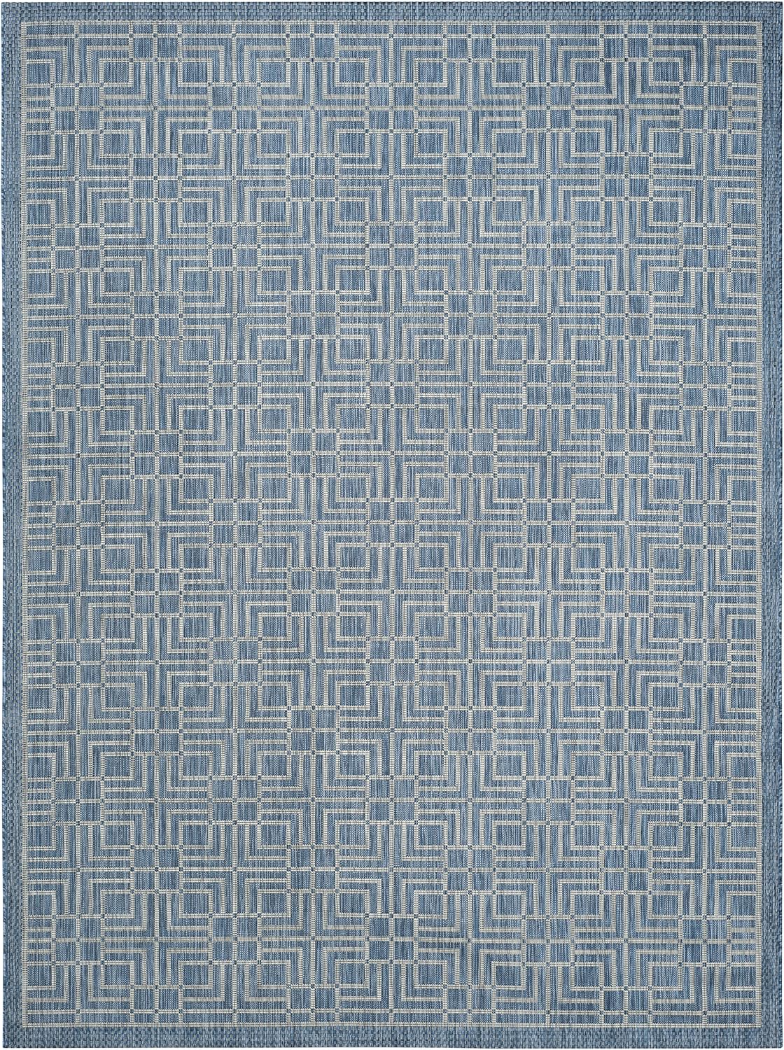 SAFAVIEH Washable Rug Outdoor Courtyard Collection - 8' x 11', Navy & Grey, Non-Shedding & Easy Cleaning, Ideal for Patio, Backyard, Mudroom (CY8467-36821)